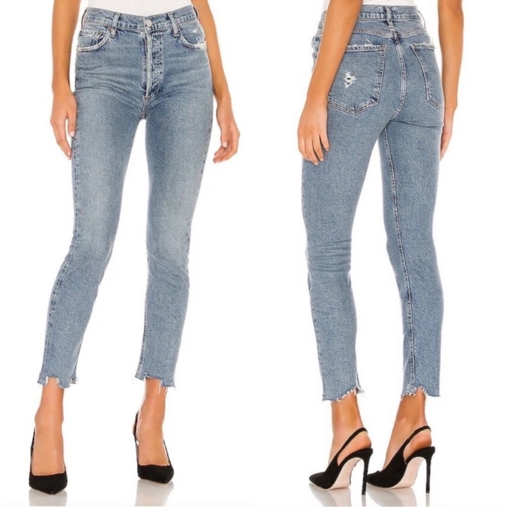 Agolde Jeans Nico High Rise Slim in Rooted size 28 Distressed Raw Hem $168